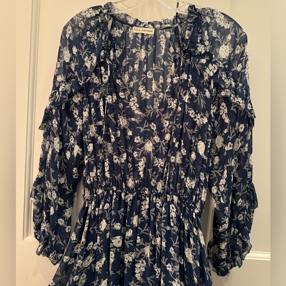 Navy and white flower ruffle dress from Ulla Johnson